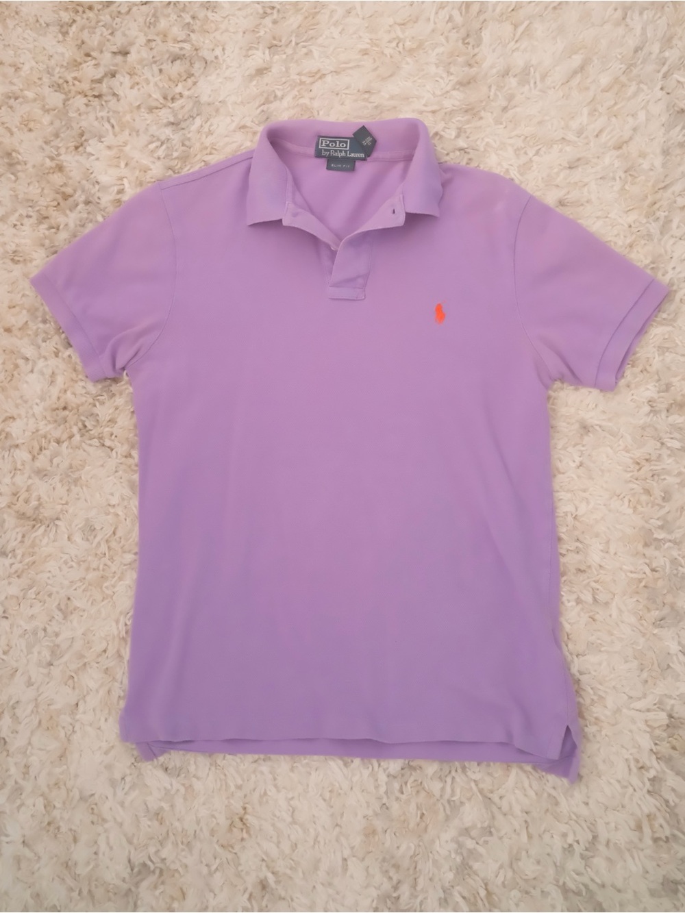 Polo Ralph Lauren Men’s Polo Shirt in Lavender with Orange Logo - Slim Fit M